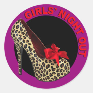 Funky Leopard Stiletto Girls Night Out Ronde Sticker