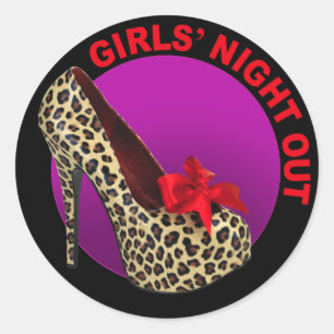 Funky Leopard Stiletto Girls Night Out Ronde Sticker