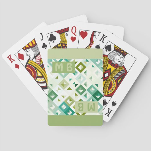 Funky Light Lime Green White Squares Art Pattern Pokerkaarten (Achterkant)