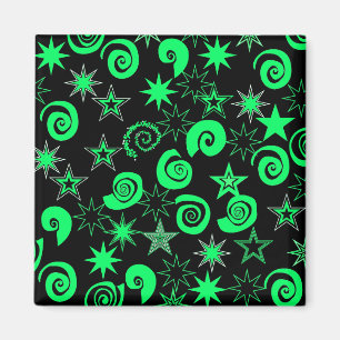 Funky Lime Green Black Stars Swirls Fun Pattern Magneet