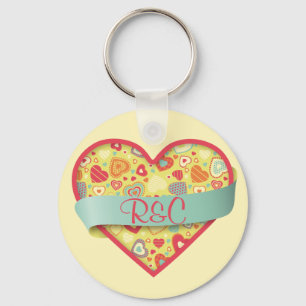 Funky Love hart met banner, aanpasbaar Sleutelhanger