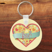 Funky Love hart met banner, aanpasbaar Sleutelhanger (Voorkant)
