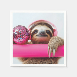 Funky Luiaard met Roze Hoofdtelefoon en Disco Ball Servet