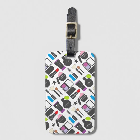 Funky Makeup Cosmetics Collage Pattern Bagagelabel (Voorkant (verticaal))