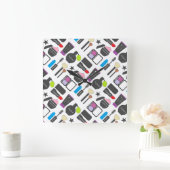 Funky Makeup Cosmetics Collage Pattern Vierkante Klok (Huis)