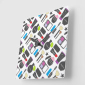 Funky Makeup Cosmetics Collage Pattern Vierkante Klok (Hoek)