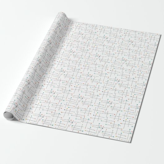 Funky Mid Century Lines en Stippen Retro Pattern Cadeaupapier (Uitgerold)