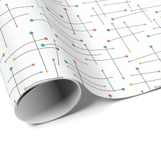 Funky Mid Century Lines en Stippen Retro Pattern Cadeaupapier (Rol Hoek)
