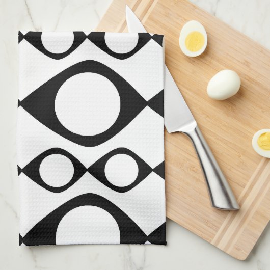 Funky MOD Retro Black & White Patroon Theedoek (Quarter Fold)