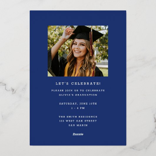 Funky Modern Blue Gold Faire-part (Verso)