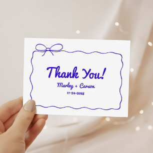 Funky Modern Hand Lettered Royal Blue Wedding Bedankkaart