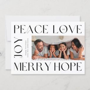 Funky Modern Letters MERRY JOY PEACE LOVE foto Feestdagenkaart