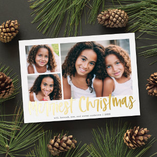 Funky Modern Merriest Christmas Script 3 Foto Folie Feestdagenkaart