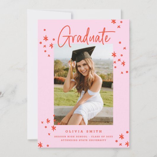 Funky Modern Pink & Red Graduation Faire-part (Devant)