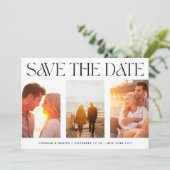 FUNKY MODERN TEKST | Drie multi-foto's Save The Date (Staand voorkant)
