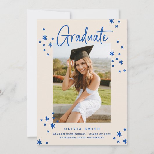 Funky Moderne Bleu Clair Faire-part de graduation (Devant)