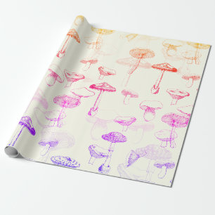 Funky Moderne Retro Kleurrijke Paddenstoelen Cadeaupapier