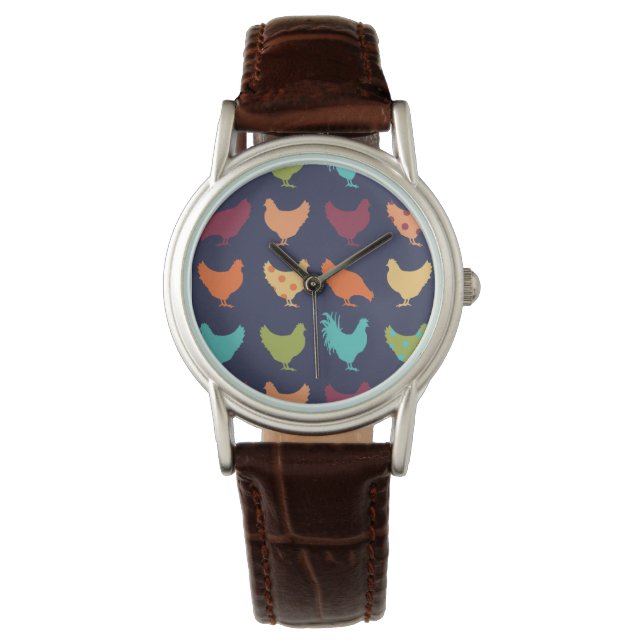 Funky Multi-Color Chicken Pattern Horloge (Voorkant)