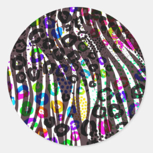 Funky Multi Dierprint Patroon Felle Kleuren Ronde Sticker