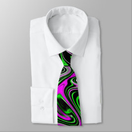 Funky Neon Green Pink and Black Natte Paint Swirl Stropdas