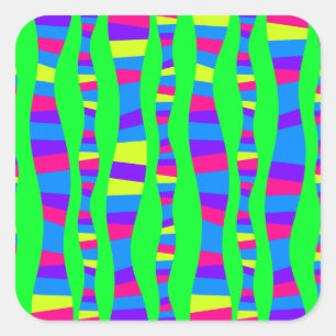 Funky Neon Kleuren Retro Modern Patroon Psychedeli Vierkante Sticker