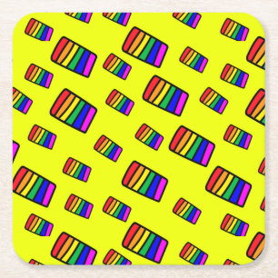Funky Neon Rainbow Block Patroon Vierkante Kartonnen Onderzetter