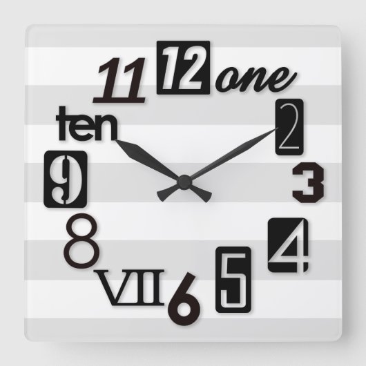 Funky Numbra Square met strepen Wall Clocks Vierkante Klok (Voorkant)