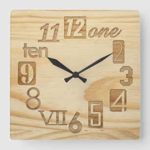 Funky Numbra "Wood grain" Square Wall Clocks Vierkante Klok