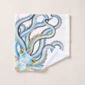 Funky Octopus Ink Blue Oranje Bad Handdoek (Wasdoekje)