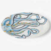 Funky Octopus Ink Blue Oranje Papieren Bordje (Gekanteld)