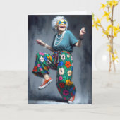 Funky Old Birthday Lady Dancing Kaart (Gele Bloem)