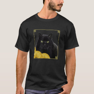 Funky Oost-Aziatische stijl zwarte kat in lijst me T-shirt