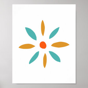 Funky Oranje Blauwe Bloem Mid-century Poster