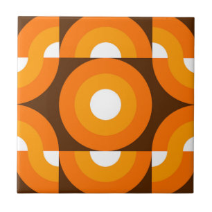 Funky Oranje Brown Retro Circles Art Patroon Tegeltje