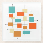 Funky Oranje en Blue Squares Retro Mid Mod Glazen Onderzetter (Voorkant)