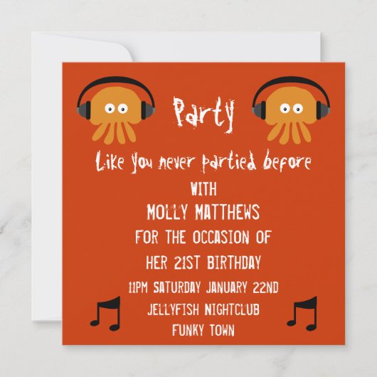 Funky Oranje Jellyfish DJ party Kaart (Voorkant)