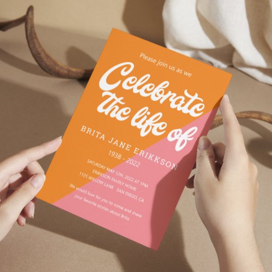 Funky Oranje roze retrorecelebratie van het leven Kaart