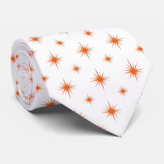 Funky Oranje Starburst Pattern Retro Mid Century Stropdas (Opgerold)