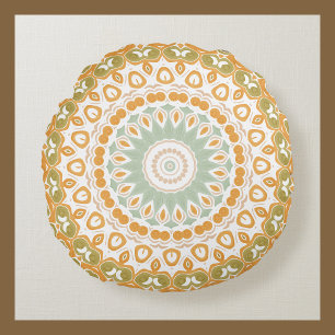 Funky Painted Medallion in Oranje en groen Rond Kussen