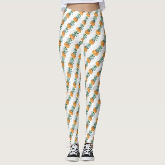 Funky Pale Vert Jaune Jaune Ananas Leggings (Devant)