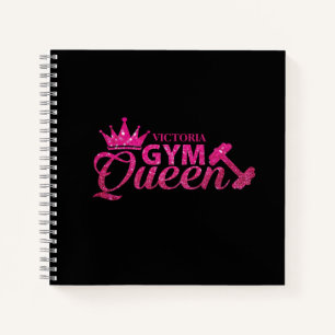 Funky Persoonlijke Hot Pink Faux Glitter Gym Queen Notitieboek