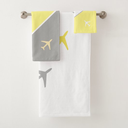 Funky Pilot Aviation Planes Yellow Grey Bad Handdoek (Insitu)