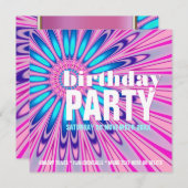 Funky Pink Blue Super Invitations de fête d'annive (Devant / Derrière)