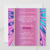 Funky Pink Blue Super Invitations de fête d'annive (Dos)