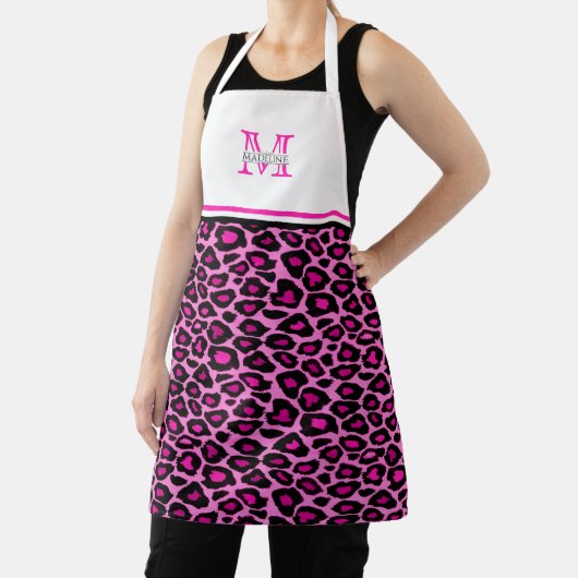 Funky Pink Leopard Print | Monogrammed Apron Schort (Insitu)