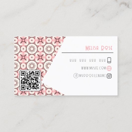 Funky Pink Pattern en QR code Visitekaartje (Achterkant)