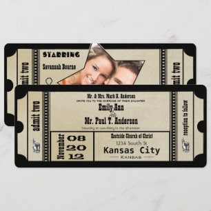 Funky Playbill Wedding Silver Metallic Invite Kaart