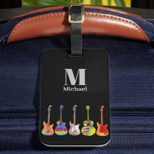 Funky Psychedelic Guitar Monogram Bagagelabel