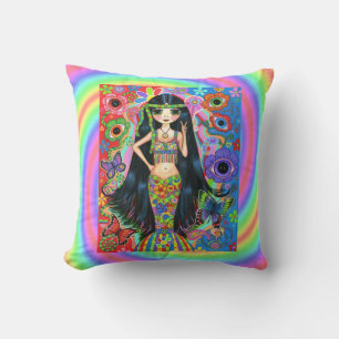 Funky Psychedelic Hippie Mermaid Meisje Vredesbord Kussen
