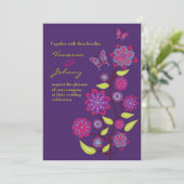 Funky Purple Flowers Wedding Kaart (Staand voorkant)